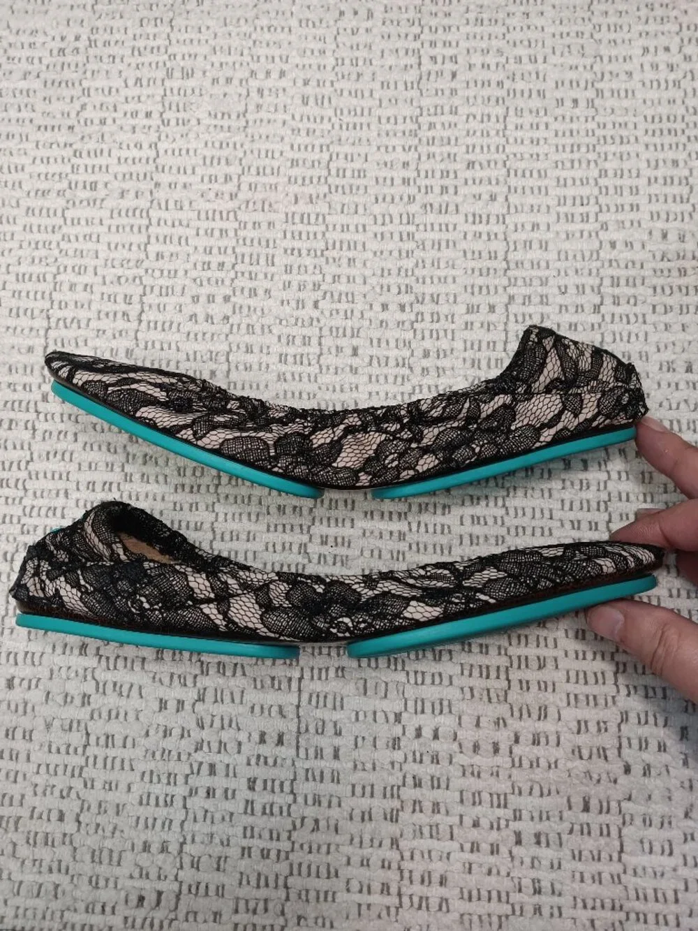 Tieks women's 'Nude Lace' black floral lace overlay leather ballet flats sz 9